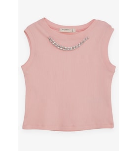 Breeze Kız Çocuk Crop Tişört Zincir Aksesuarlı 9-14 Yaş, Somon