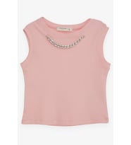 Breeze Kız Çocuk Crop Tişört Zincir Aksesuarlı 9-14 Yaş, Somon