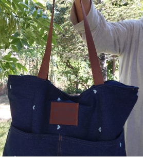 El Yapımı Jean Kumaş Tote Çanta, Kot Çanta, 35*40 cm