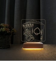 Kartlar ve Zarlar 3d Led Masa Lambası Kişiye Özel İsimli Doğum Günü Hediyesi Lamba