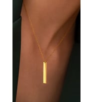 Behiye - Dikey Dikdörtgen Figürlü Kolye - Paslanmaz Çelik - Özel Hediye Paketinde (Gold)