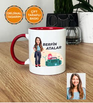 Kişiye Özel Karikatürlü Paramedik Hediye Kupa Bardak Kadın Paramediğe Tıp Bayramı Hediyesi (Kırmızı)
