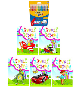3-6 Yaş Zevkli Boyama Kitapları 5 li +Bic Kids 12 li Keçeli Boya (Beyaz)