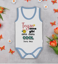 BK Kids Kişiye Özel Teyze Anne Gibi Mavi Biyeli Askılı Sıfır Kol Bebek Body Zıbın, Yeni Doğan Bebek Hediyesi