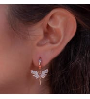 Melek Tasarımlı Rose Kaplama Sallantılı 925 Ayar Gümüş Küpe