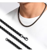 Premium Parlak ve Şık Hasır Örgü Erkek 316L Çelik Kolye 6mm 55cm 3183ECK031 - Siyah Renk