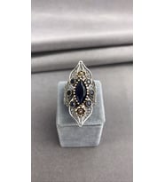 Telkari Safir Taşlı Gümüş Kadın Yüzük