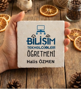 Kişiye Özel Bilişim Teknolojileri Öğretmeni Bardak Altlığı Öğretmenler Günü Hediyesi (Krem)