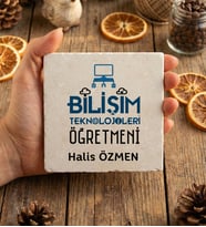 Kişiye Özel Bilişim Teknolojileri Öğretmeni Bardak Altlığı Öğretmenler Günü Hediyesi (Krem)