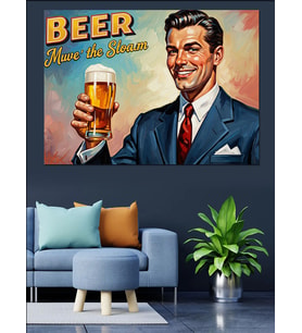 Bira Reklamı Retro Adam Dekoratif Kanvas - Mdf Ahşap Tablo