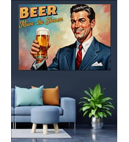 Bira Reklamı Retro Adam Dekoratif Kanvas - Mdf Ahşap Tablo