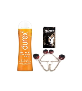 Durex Play Sıcak Dokunuşlar  Uyarıcılı Jel 100 ml + Kırmızı Deri El&Ayak Kelepçesi + Hediye