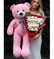 Hediye Sevgiliye - 90cm pembe Ayıcık ve 12 Ayıcıklı Leoparlı Buket - Kiz Arkadasa Hediye - Ese Hediye