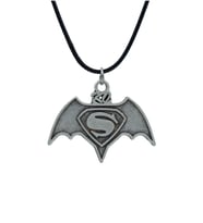 Batman Süperman Deri ip Kolye - Gümüş Kaplama - Kadın Erkek Kolye - No:851