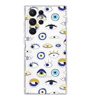 PrintiFy Samsung Galaxy S22 Ultra ile Uyumlu 1mm Slim Fit Nazar Boncuğu 2 Baskılı Şeffaf  Kılıf
