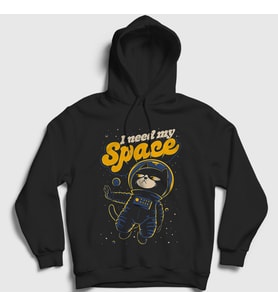 Presmono Unisex Siyah I Need My Space Cat Uzay Kedili Kapüşonlu Sweatshirt 538530tt