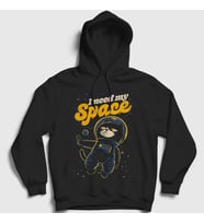 Presmono Unisex Siyah I Need My Space Cat Uzay Kedili Kapüşonlu Sweatshirt 538530tt