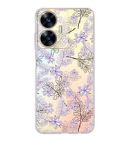 PrintiFy Realme C55 Uyumlu Kamera Korumalı Floral Lila Tasarımlı Şeffaf Silikon Kılıf
