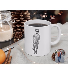 BK Gift Kişiye Özel Tam Boy Karakalem Erkek Karikatürlü Beyaz Kupa Bardak-1