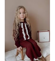 KIZ ÇOCUK HIRKALI GÜPÜRLÜ DÜĞMELİ TRİKO TAKIM (Bordo)