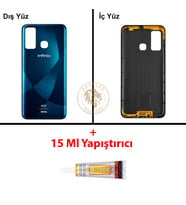 Infinix Hot 9 Okyanus Uyumlu Arka Kapak + B7000 Yapıştırıcı Arka Cam Batarya Pil Kapağı Lazer Kesim