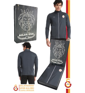 Galatasaray Orijinal Lisanslı Dik Yaka Fermuarlı Antrasit Sweat Hediyelik Ahşap Kutulu (Gri)