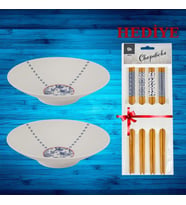 Folksy Sushi,Noodle Çukur Tabak Seti  2'Lİ 20cm ( HEDİYE 4 ÇİFT BAMBU CHOPSTICK 24 CM )