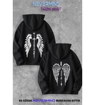 Sevgili Angel & Guardian çift kombini Baskılı Kapüşonlu Sweatshirt 2li Set Takım (Siyah)