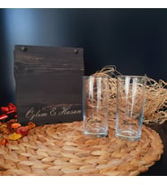 Kişiye Özel İsim Yazılı Ahşap Hediye Kutulu 2 li Rakı Bardağı Seti,