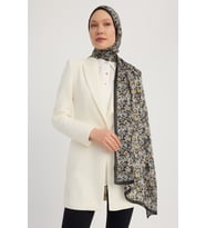 Schaless Etnik Bahar - Pudra - Aurora Desenli Janjan Şal - 70x190 Cm (Siyah)