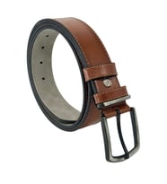 Kahverengi Suni Deri 4 cm. Genişlik Sarı Dikişli Düz Model Spor Erkek Kemer // 9011-1