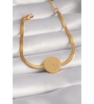 316L Çelik Gold Renk İtalyan Zincir Model İşlemeli Madalyon Figür Kadın Bileklik - TJ-BB5933