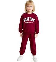 Kız Çocuk Pamuklu Slogan Baskılı Bisiklet Yaka Sweatshirt ve Eşofman Altı Takımı Kaliteli Şık