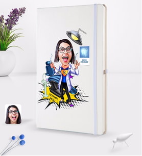 BK Gift Kişiye Özel Kadın Diş Hekimi Karikatürlü Beyaz Termo Deri Defter 16x24cm Model 1