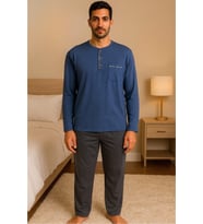 Gd Goldoremi 28301 Erkek 4 Mevsim Rahat Pamuklu Süprem Kumaş Uzun Kollu Pijama Takım