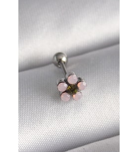 316L Çelik Gümüş Renk Zirkon Taşlı Çiçek Tragus Piercing TJ-PR1277