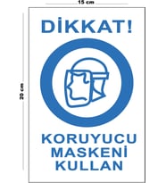 Metal Dikkat Koruyucu Maskeni Kullan 15 Cm x 20 Cm Uyarı Levhası Yönlendirme Tabelası