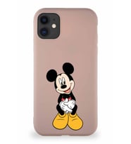 Apple iPhone 11 Soft Premier Kapak Mickey Mouse-A Tasarımlı Silikon Kılıf - Pudra (Şeffaf)