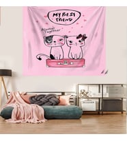 Always Together Kedi Desen Pembe Leke Tutmaz Kadife Dokulu Kumaş Duvar Örtüsü Duvar Halısı Tapestry