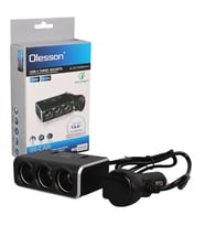 Olesson 1639 12-24V Çift USB Girişli Hızlı Şarj Destekli 120W 80Cm Kablolu Dijital Voltaj Ekranlı 3 Lü Araç Çakmak Çoklayıcı