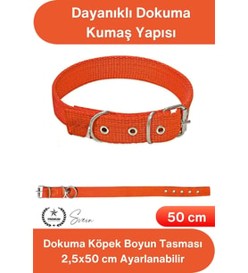 #Tasma Dokuma Köpek Boyun Tasması Turuncu 2,5x50 cm Ayarlanabilir Dayanıklı Gezdirme Tasması Paslanm