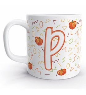P Harfi Balkabağı  Tasarım Renkli Harfli Kupa Bardak