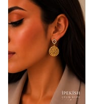 İpekish Gold Renk Zirkon Taşlı Geometrik Desenli Sallantılı Çelik Küpe Şık Günlük & Abiye Kadın Küpe