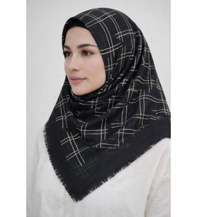 Emprime Koton Eşarp -  Siyah / Karamel-06289 (Siyah-Karamel)