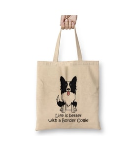 Life is Border Collie Dog Köpek Beyaz Bez Çanta Uzun Saplı Alışveriş Çantası Plaj Çantası