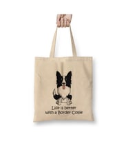 Life is Border Collie Dog Köpek Beyaz Bez Çanta Uzun Saplı Alışveriş Çantası Plaj Çantası