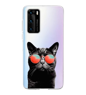 PrintiFy Huawei P40 ile Uyumlu 1mm Slim Fit Kedi 3 050d Baskılı Şeffaf  Kılıf