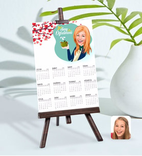 BK Gift Kişiye Özel 15x21 cm Fotoğraf Kartlı Kadın Sınıf Öğretmeni Karikatürlü Şövaleli 2024 Takvim-1