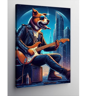 Kanvas Tablo Gitar Çalan Köpek