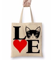I Lowe Kedi Seni Seviyorum Kedi Bez Çanta Uzun Saplı
